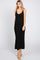 woman wearing a black ribbed sleeveless maxi dress with a scoop neckline and side slits