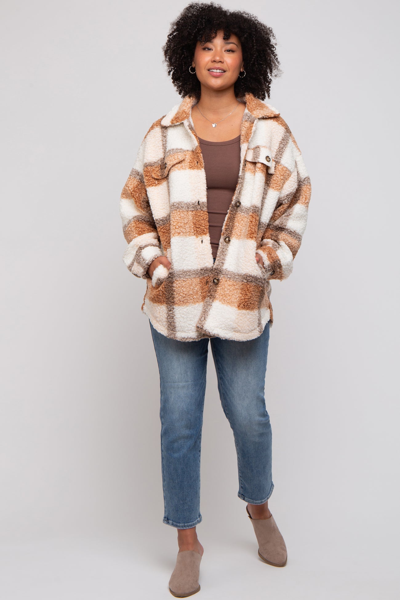 Taupe Textured Plaid Jacket