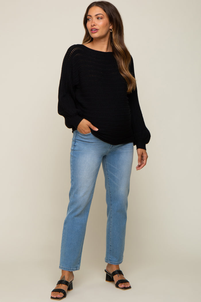 Black Crochet Dolman Sleeve Maternity Sweater