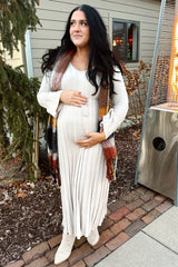Taupe Ribbed Maternity Knit Maxi Dress