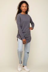 Charcoal Long Sleeve Curved Hem Top