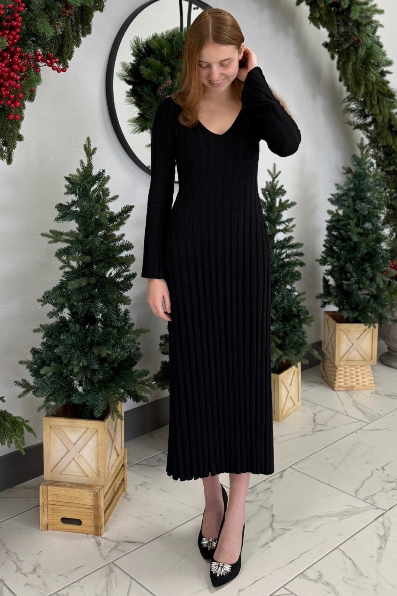 Black Ribbed Knit Maxi Dress