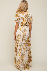 Cream Floral V-Neck Side Slit Maternity Dress