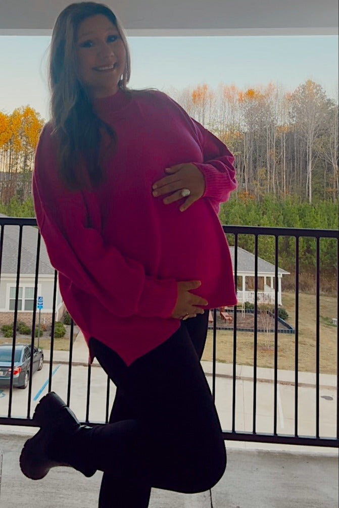 Magenta Mock Neck Maternity Sweater