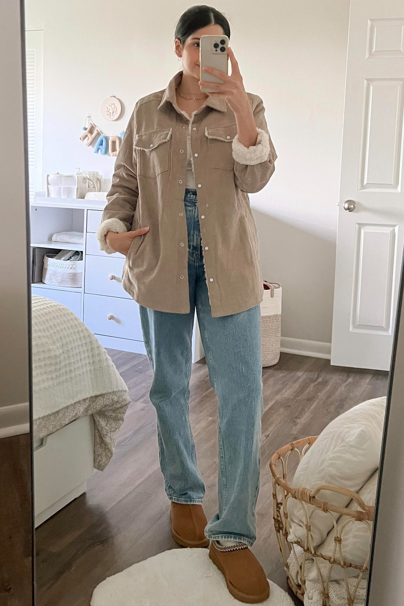 Taupe Corduroy Sherpa Lined Shacket