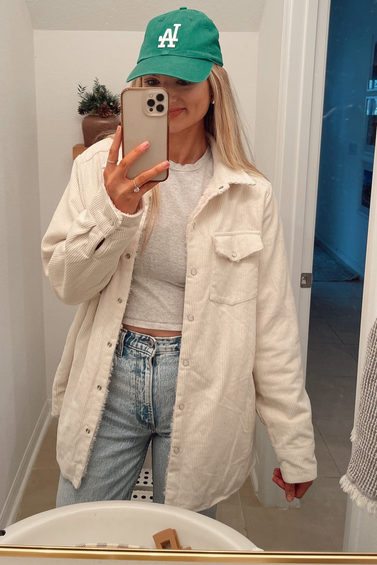 Cream Corduroy Sherpa Lined Shacket