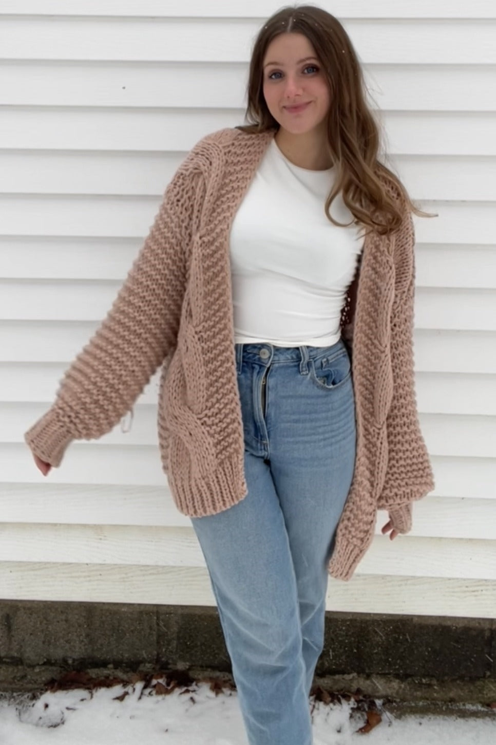Beige Chunky Knit Cardigan