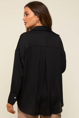 Black Striped Silky Maternity Button Down Blouse