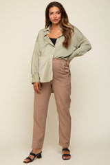 Light Olive Striped Silky Maternity Button Down Blouse