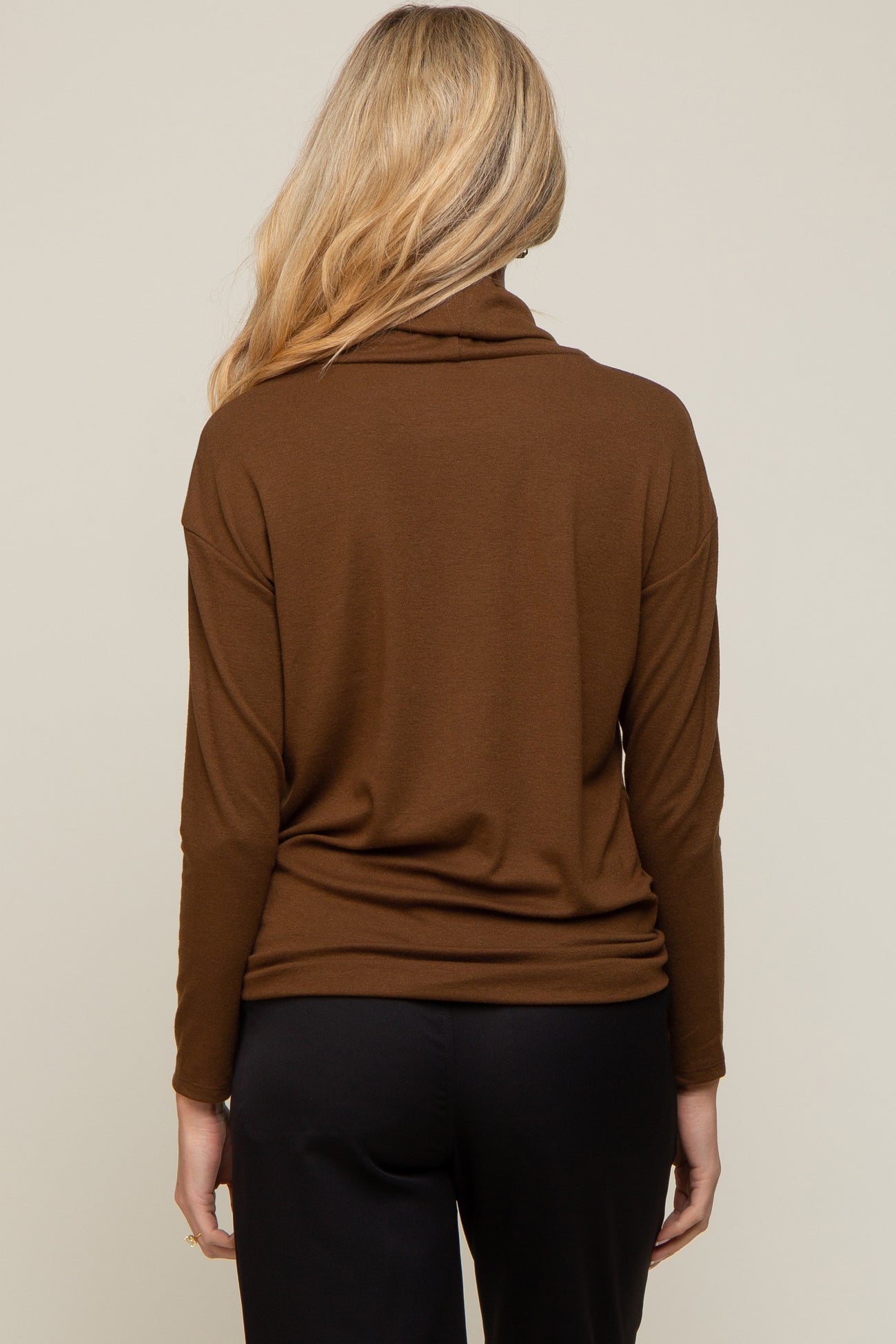 Brown Turtleneck Long Sleeve Maternity Top