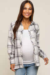 Grey Flannel Plaid Button Up Maternity Top