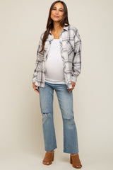 Grey Flannel Plaid Button Up Maternity Top