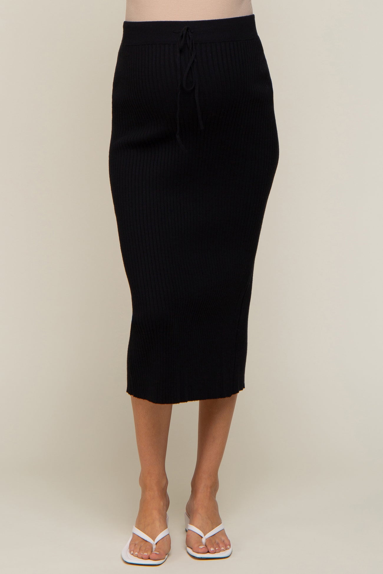 Black Rib Knit Maternity Midi Skirt