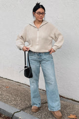 Taupe Oversized Zip Up Cardigan