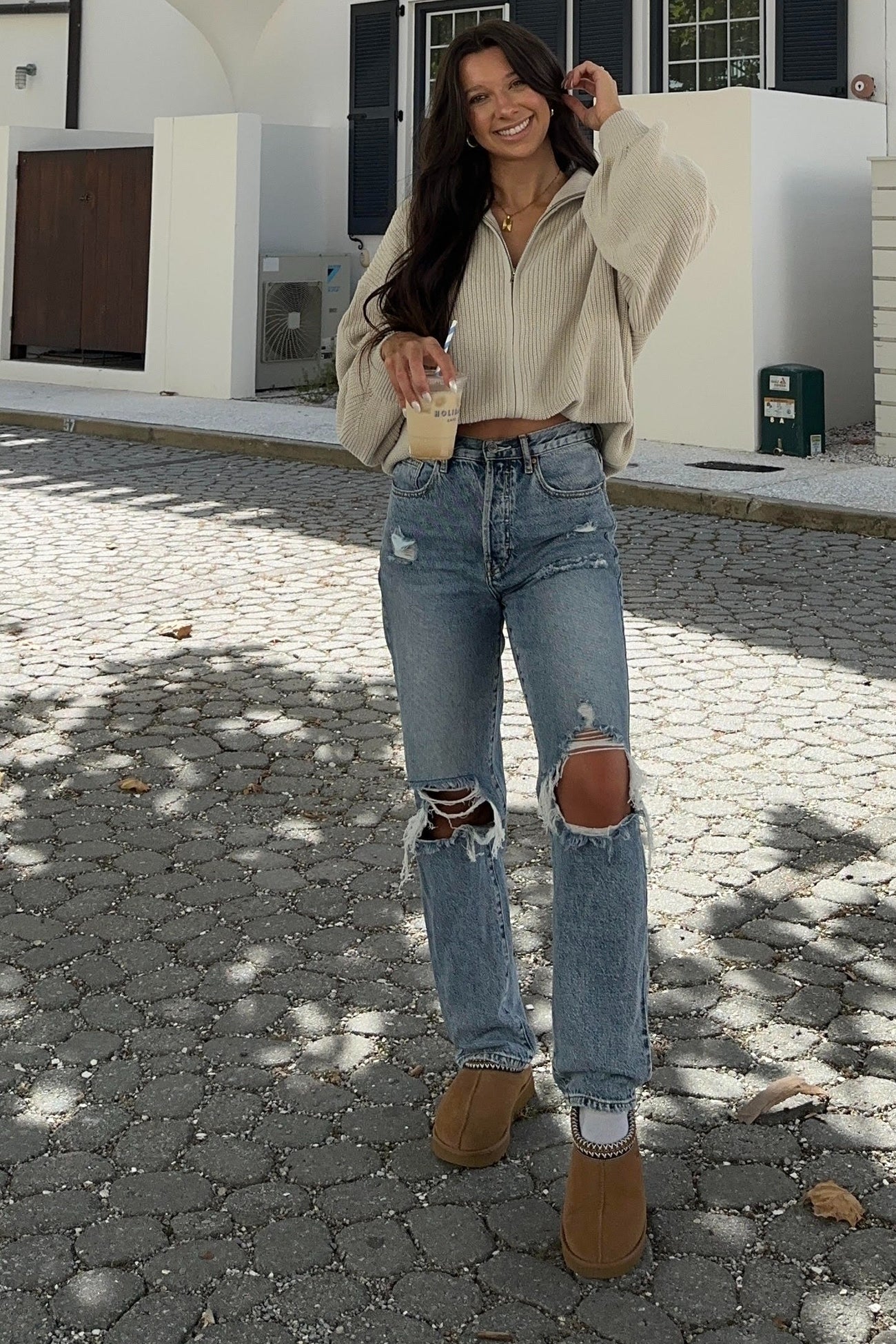Taupe Oversized Zip Up Cardigan