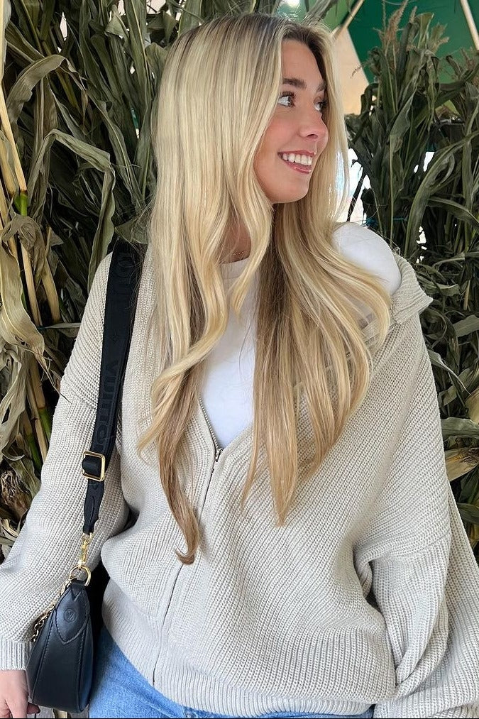 Taupe Oversized Zip Up Maternity Cardigan
