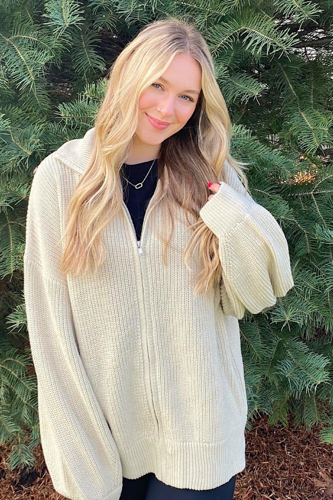 Taupe Oversized Zip Up Cardigan