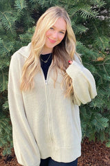 Taupe Oversized Zip Up Cardigan