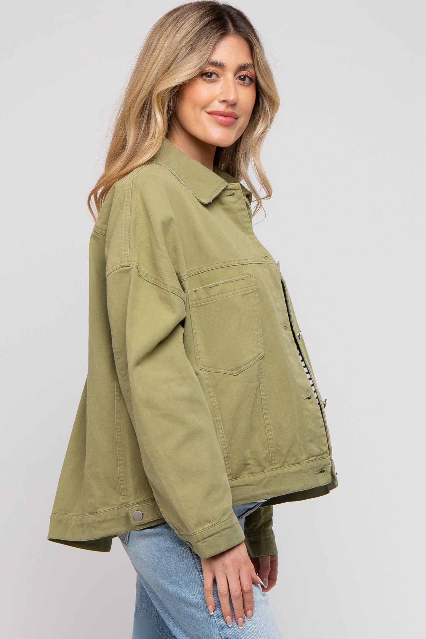 Light Olive Basic Maternity Denim Jacket