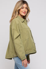 Light Olive Basic Maternity Denim Jacket