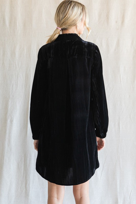 Black Velour Button Up Dress