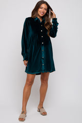 Emerald Green Velvet Button Down Maternity Dress