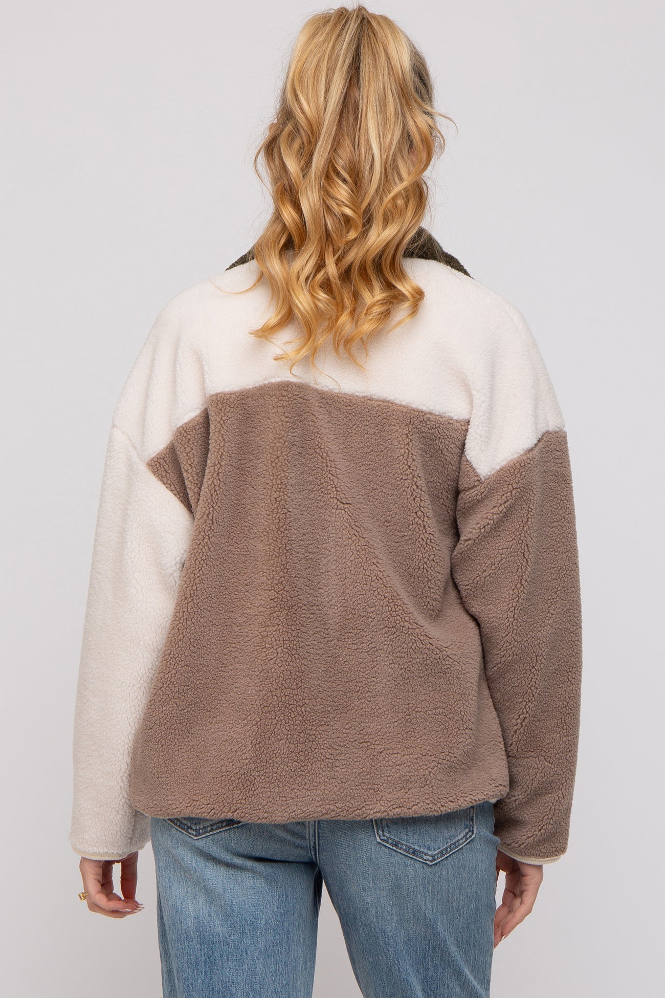Olive Color Block Sherpa Contrast Pocket Maternity Jacket