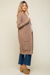 Taupe Chunky Knit Long Sweater Maternity Cardigan