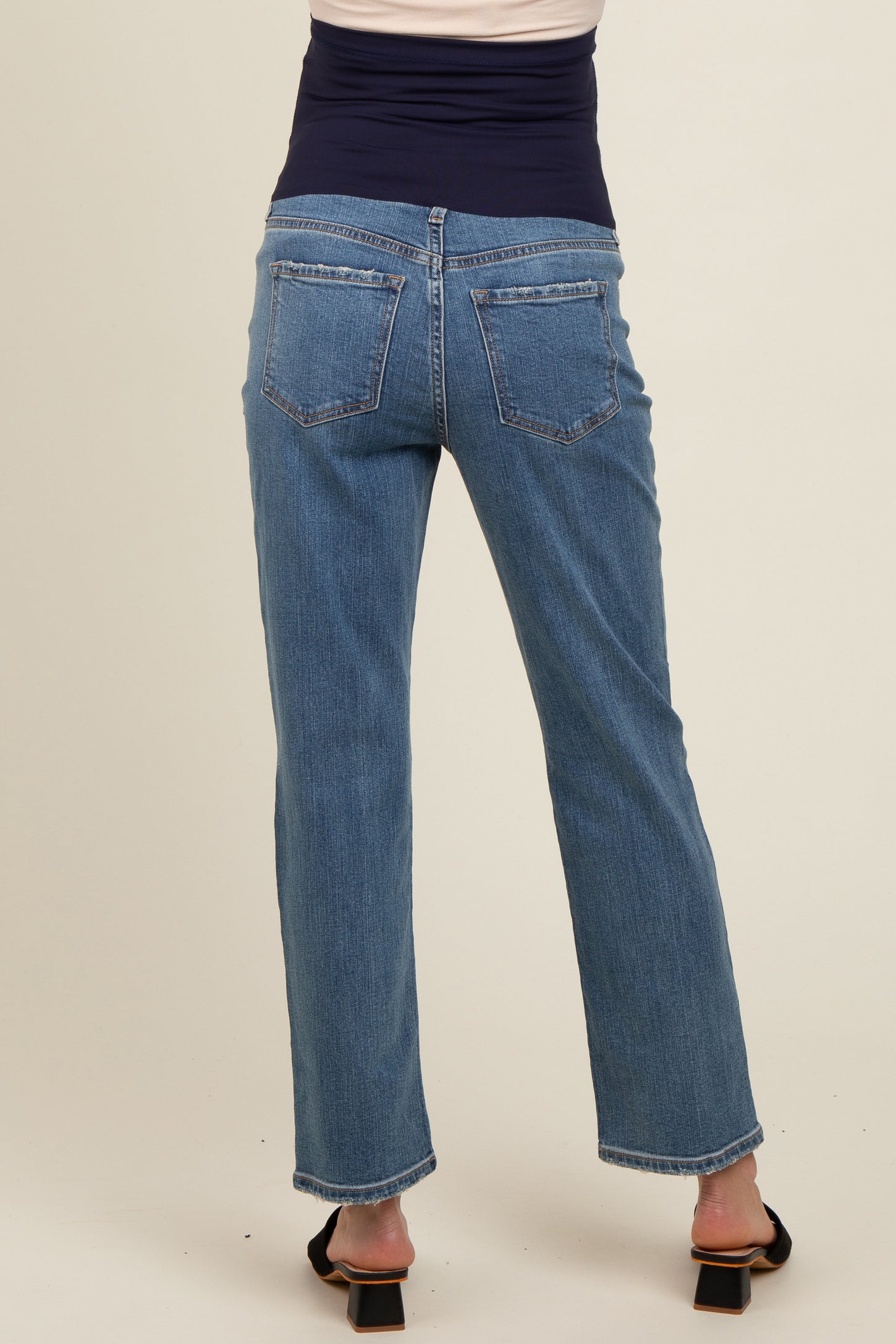 Blue Distressed Knee Straight Leg Maternity Jeans