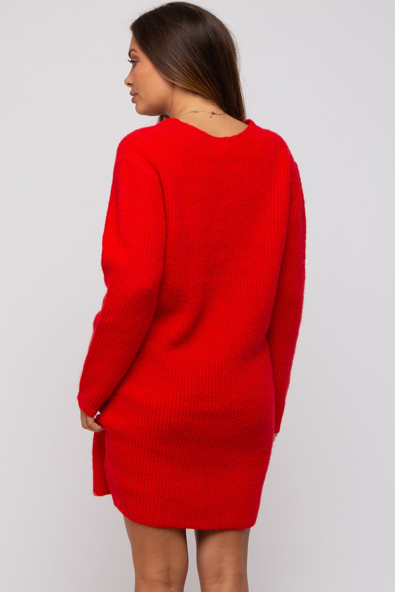 Red V-Neck Oversized Maternity Sweater Dress