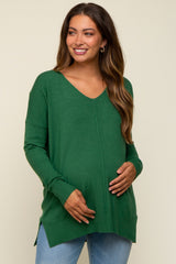 Green Long Sleeve Side Slit Maternity Sweater