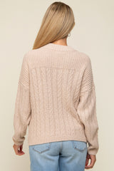 Cream Beige Cable Knit Maternity Sweater