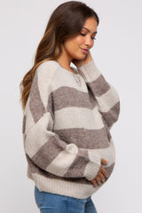 Brown Striped Knit Cropped Maternity Sweater