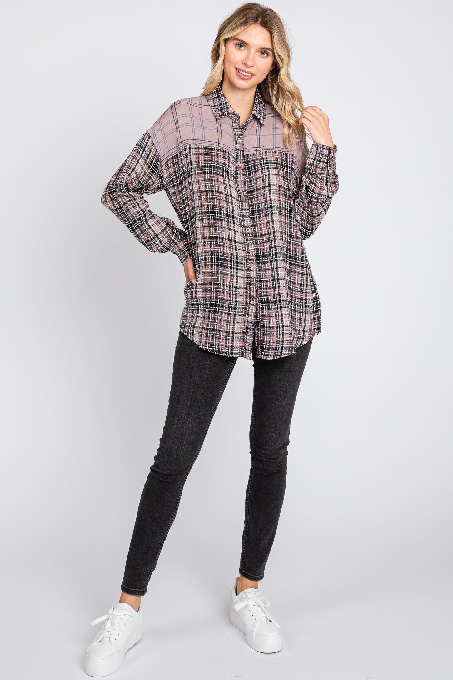 Lavender Mixed Plaid Top