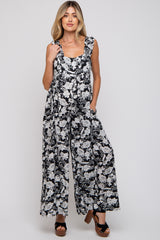 Black Floral Ruffle Strap Maternity Jumpsuit