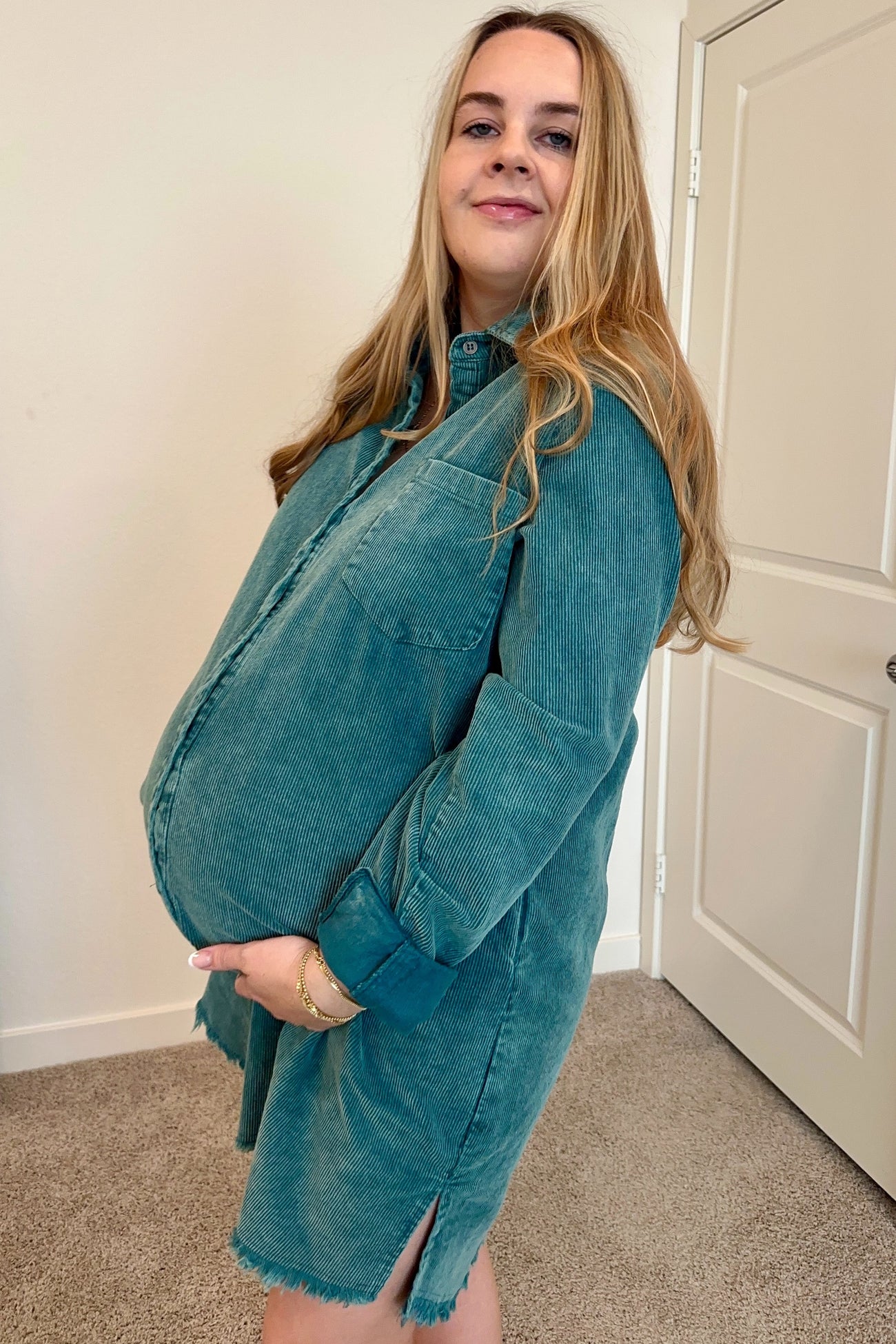 Jade Corduroy Button Down Collared Maternity Dress