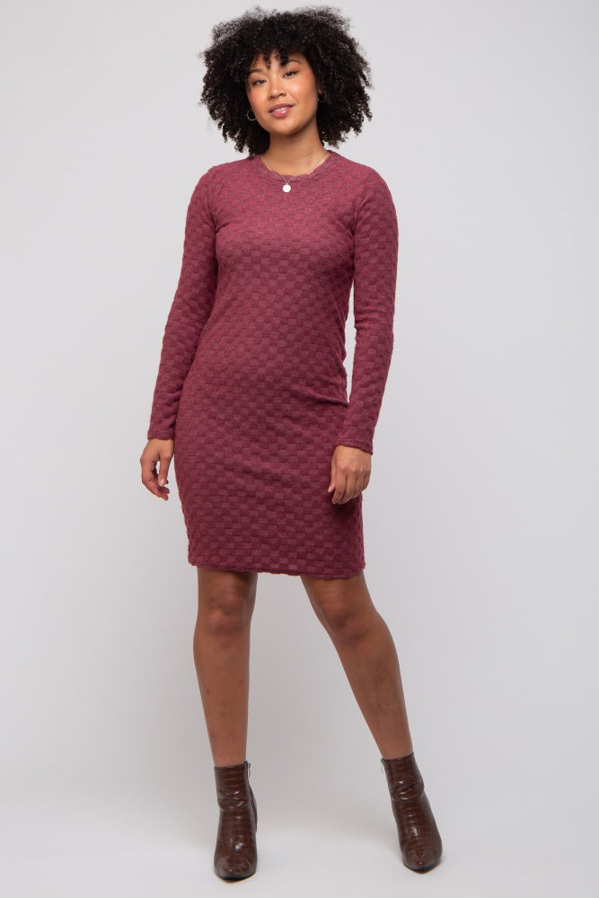 Burgundy Soft Brushed Knit Long Sleeve Maternity Dress
