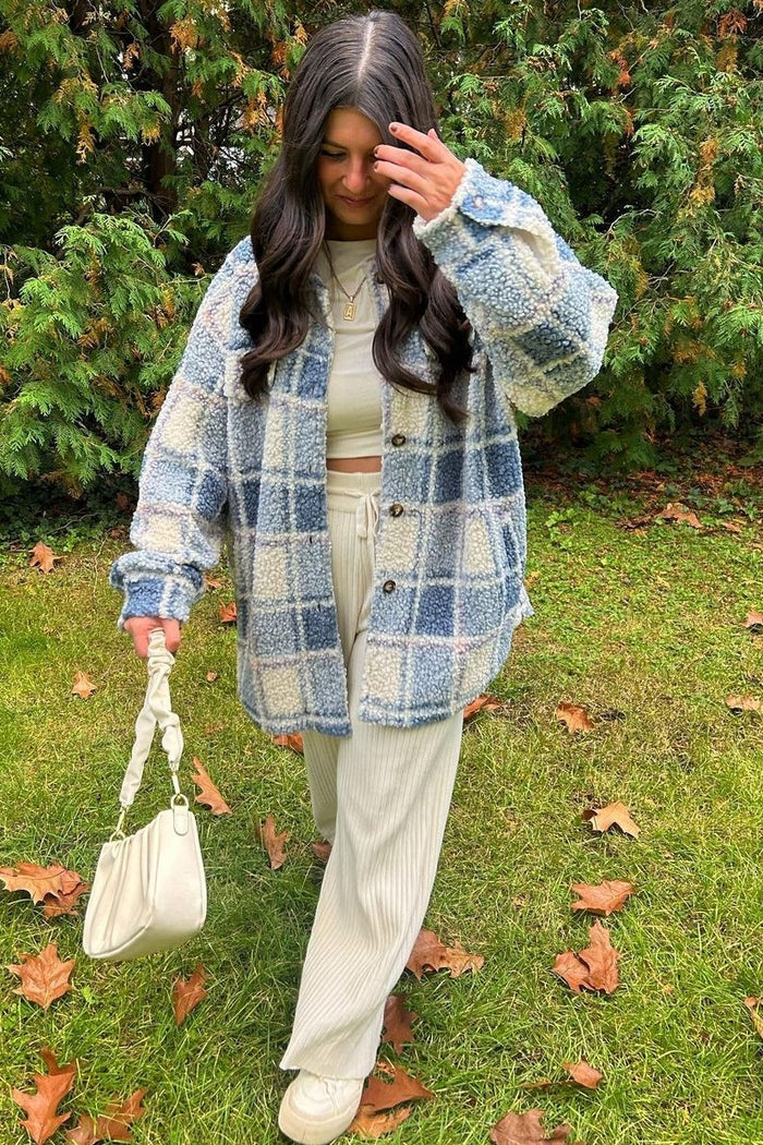 Blue Plaid Sherpa Jacket
