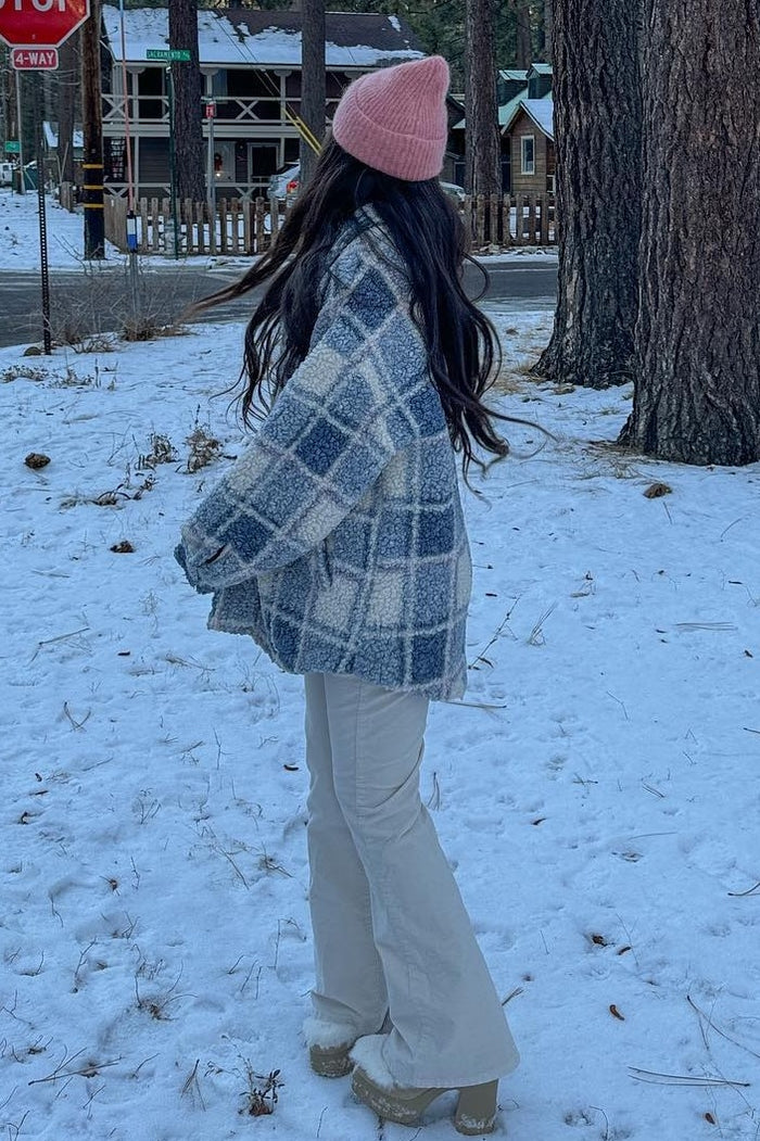Blue Plaid Sherpa Jacket