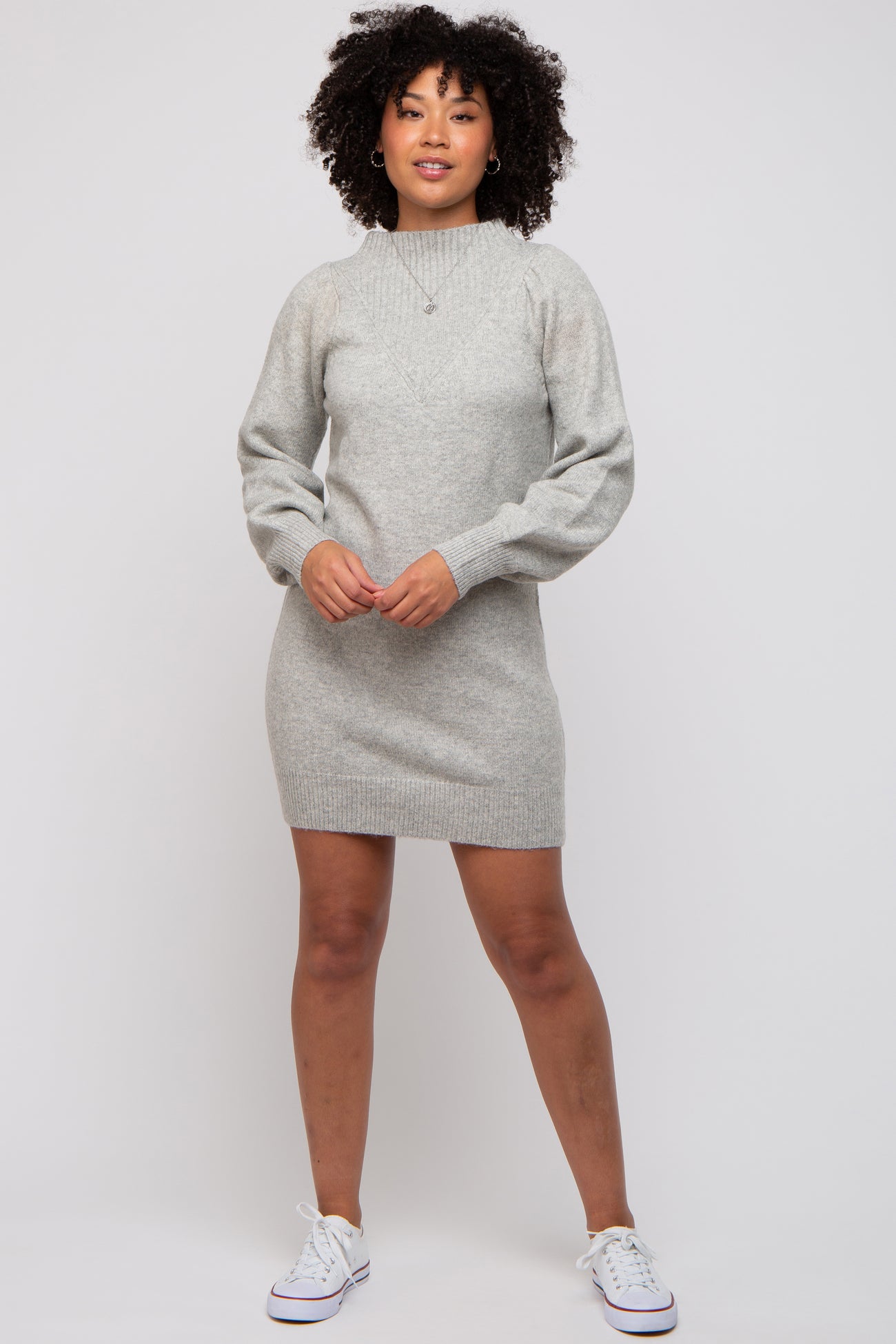 Heather Grey Chunky Knit Maternity Sweater Dress
