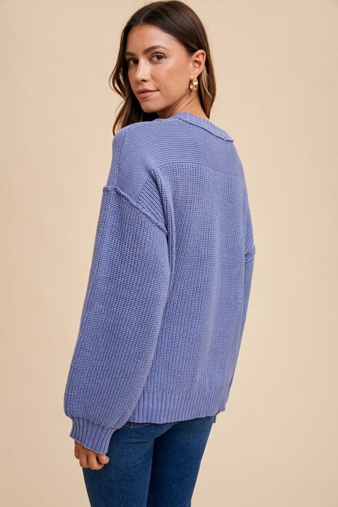 Periwinkle Front Button Knit Sweater