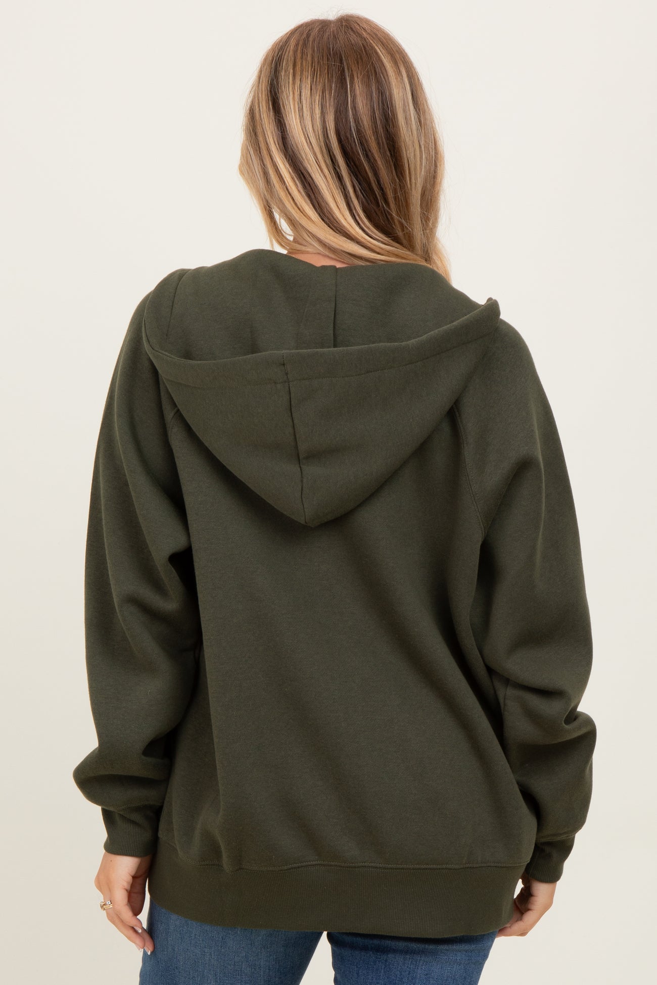 Olive Front Zipper Hooded Sweater