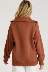 Camel High-Neck Maternity Fleece Pullover