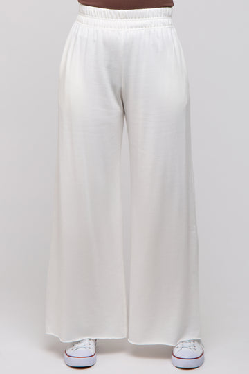 Ivory Soft Fleece Wide Leg Lounge Pants