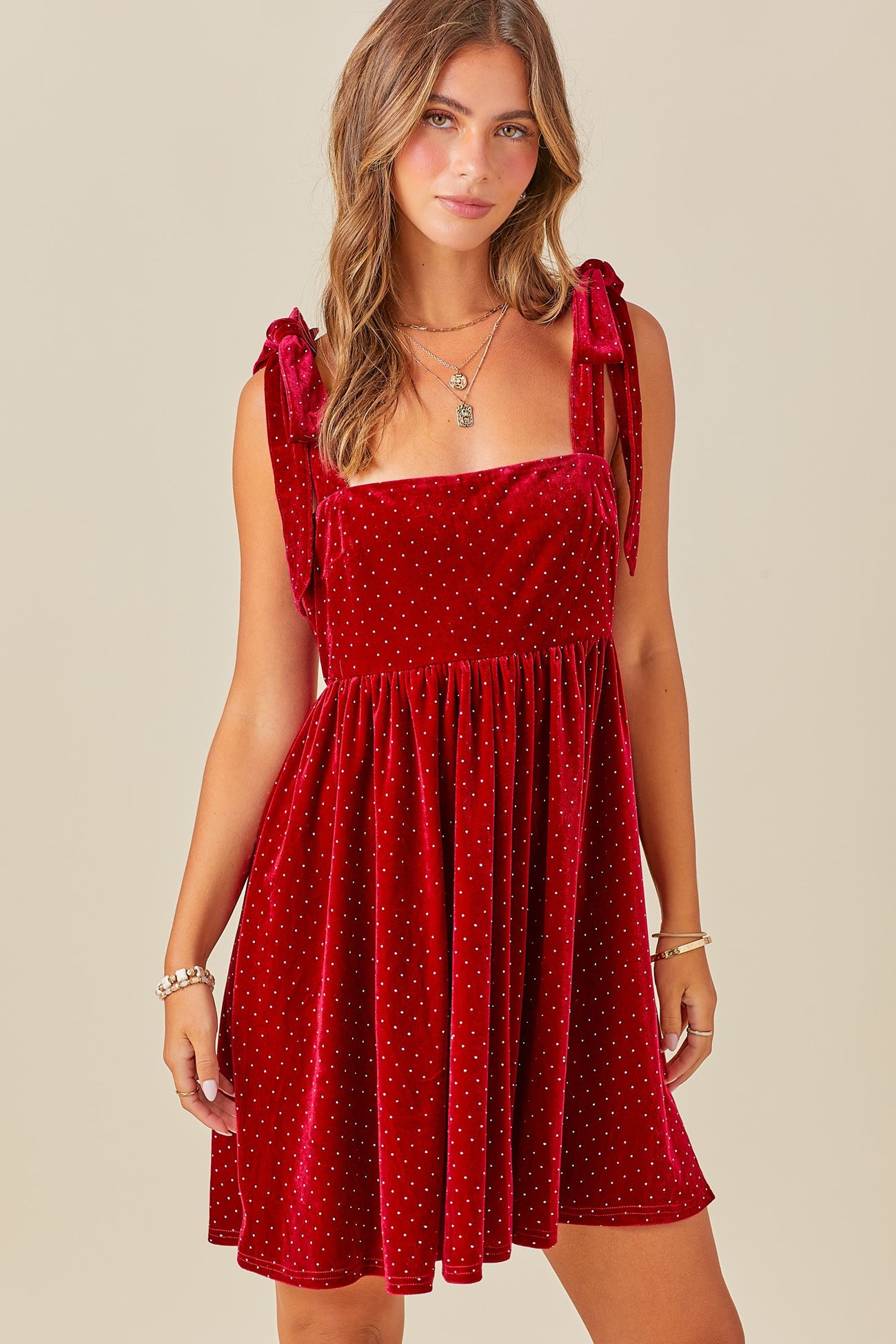 Red Velour Sparkle Rhinestone Maternity Dress