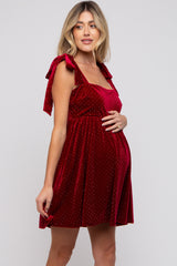 Red Velour Sparkle Rhinestone Maternity Dress
