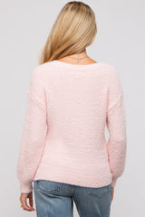 Light Pink Fuzzy Soft Knit Maternity Sweater