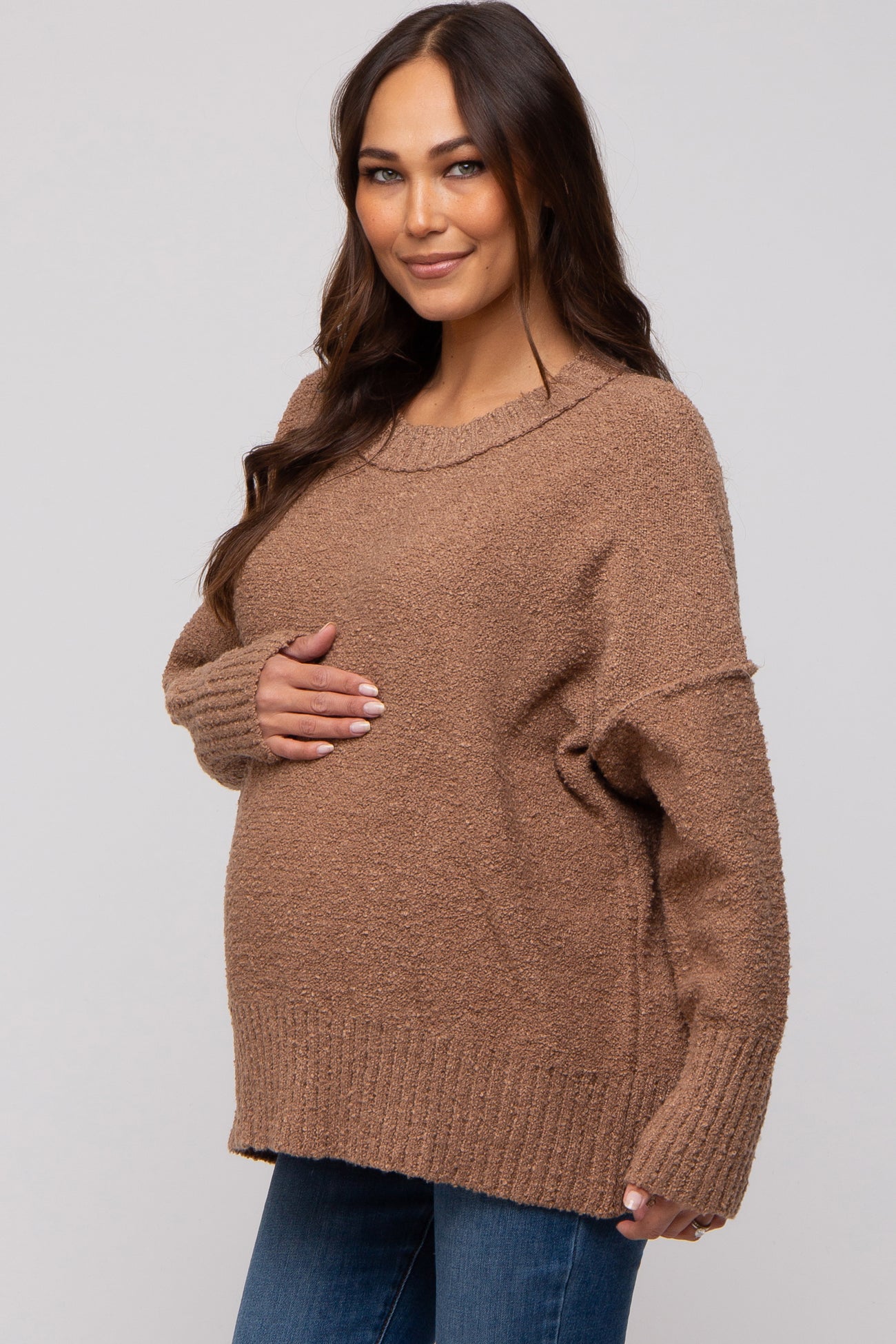 Mocha Knit Exposed Seam Maternity Sweater