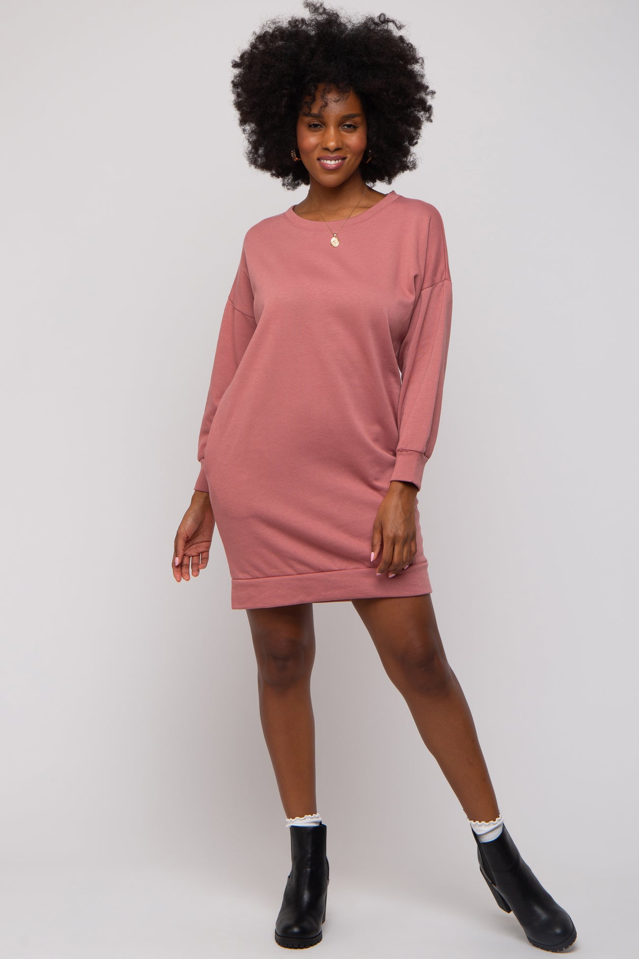 Mauve Long Sleeve Fleece Lined Dress