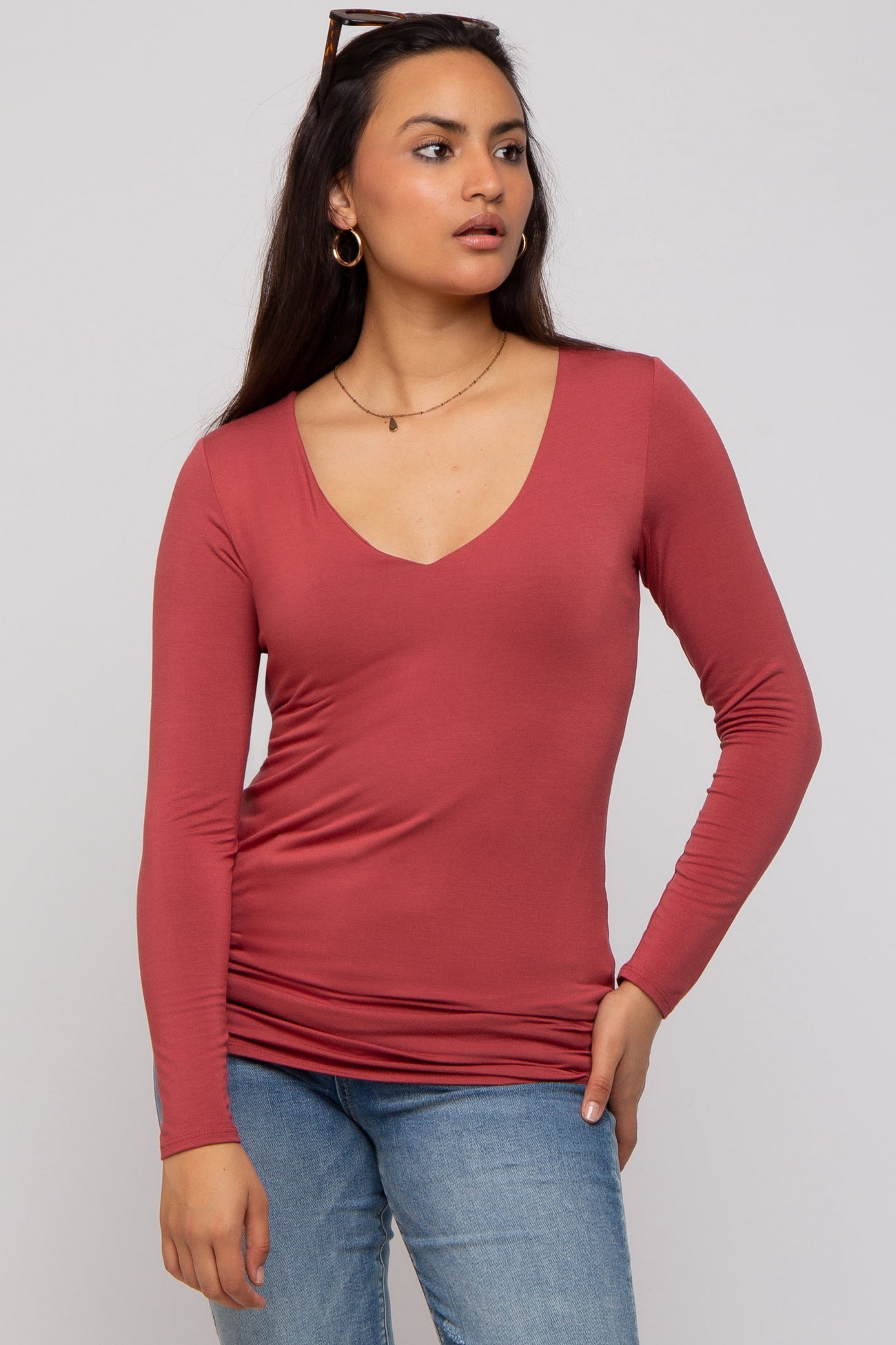 Rust V-Neck Long Sleeve Maternity Top